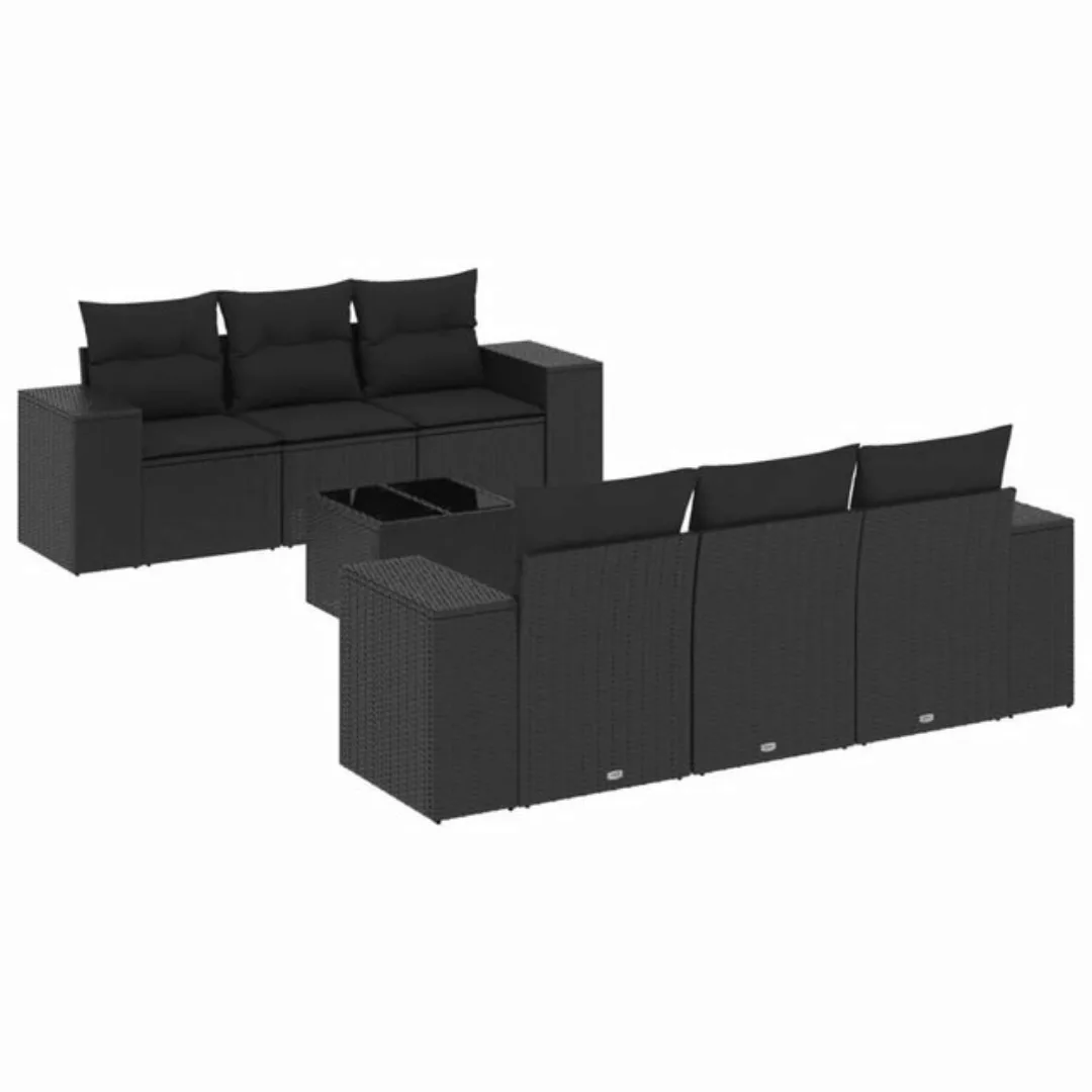 vidaXL Sofaelement 7-tlg. Garten-Sofagarnitur mit Kissen Schwarz Poly Ratta günstig online kaufen