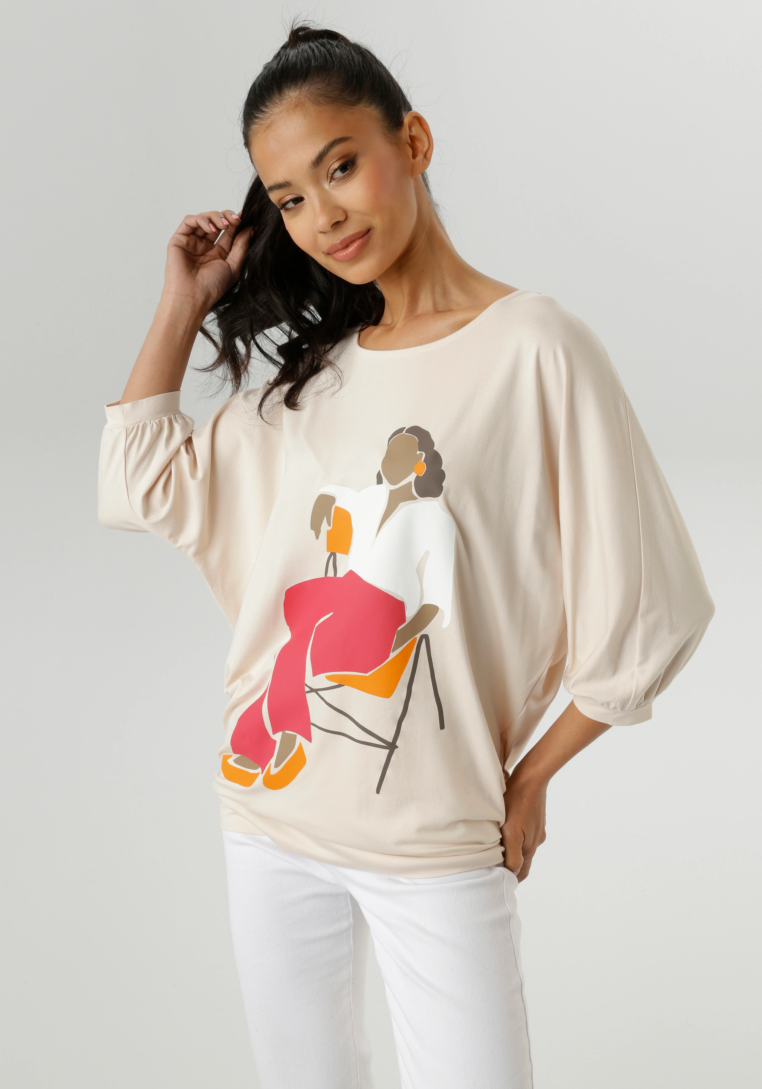 Aniston SELECTED Fledermausshirt, vorne mit großflächigem, femininem Frontd günstig online kaufen