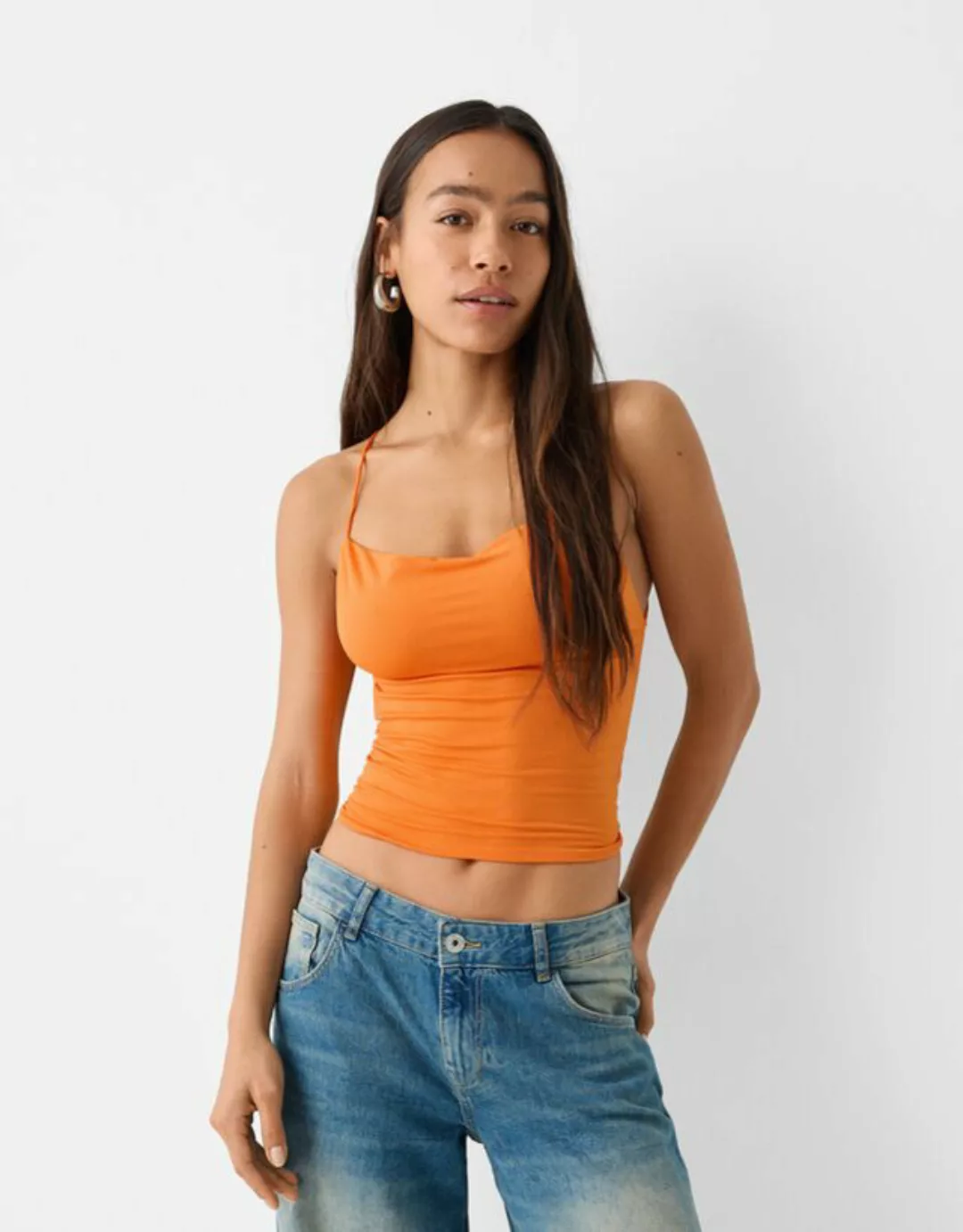 Bershka Drapiertes Top Mit Gekreuztem Rücken In Wickeloptik Damen M Orange günstig online kaufen