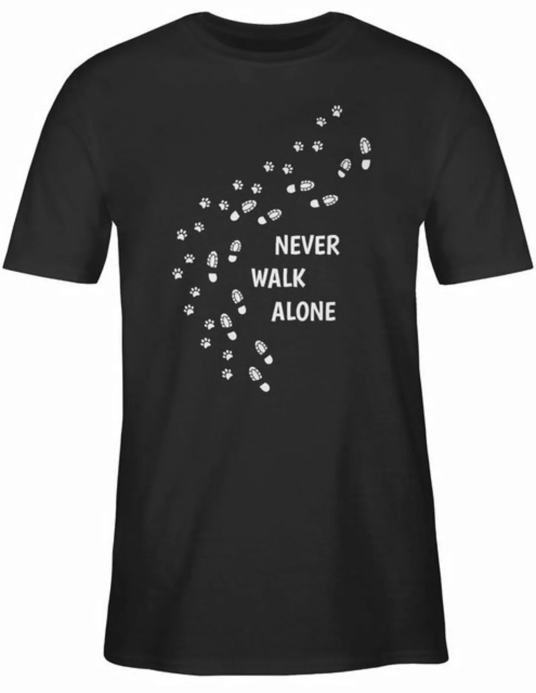 Shirtracer T-Shirt Never walk alone Pfotenabdrücke Geschenk für Hundebesitz günstig online kaufen