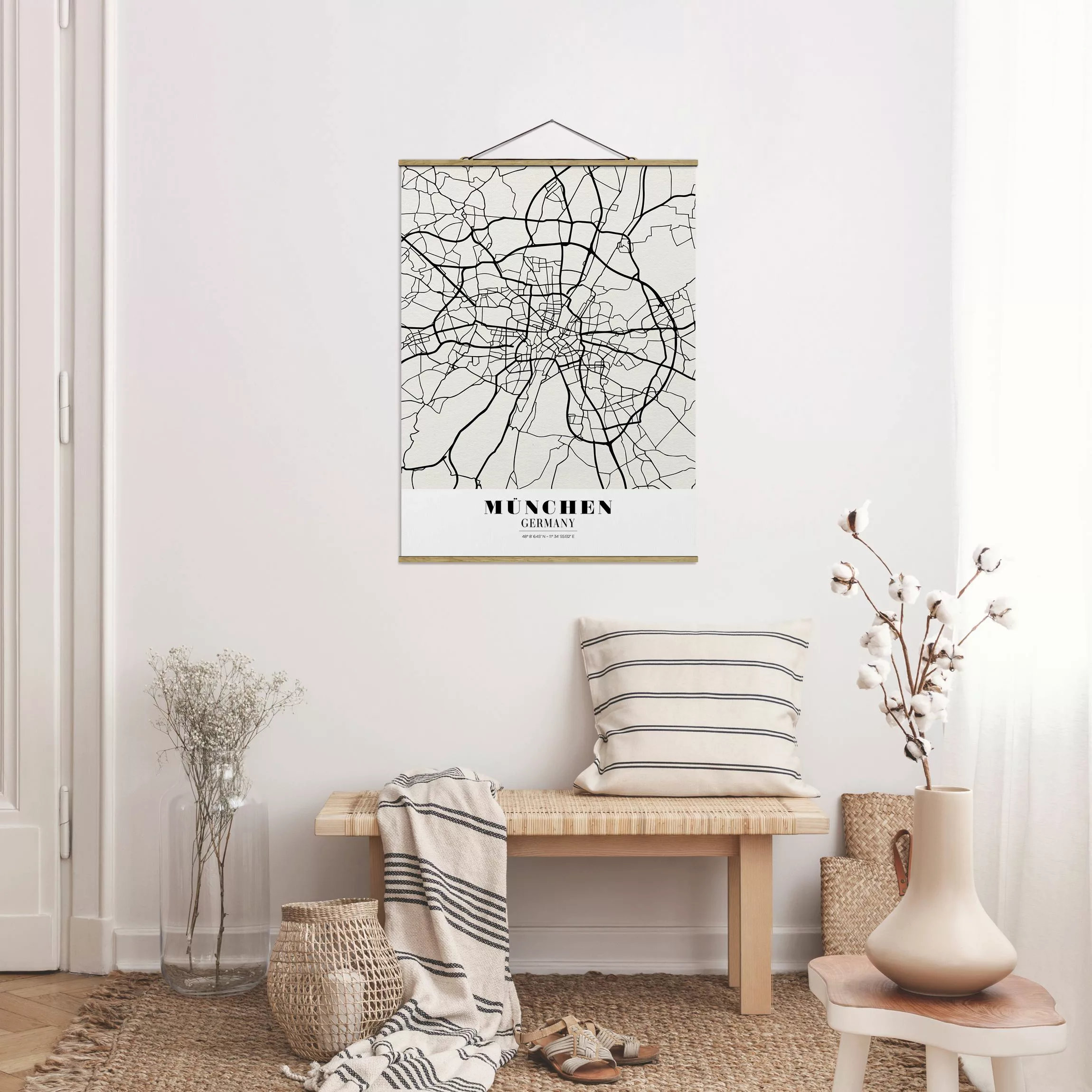 Stoffbild Karten mit Posterleisten - Hochformat Stadtplan München - Klassik günstig online kaufen