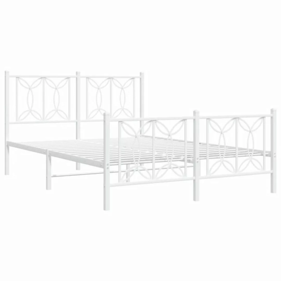 vidaXL Bett Bettgestell mit Kopf- und Fußteil Metall Weiß 140x190 cm günstig online kaufen