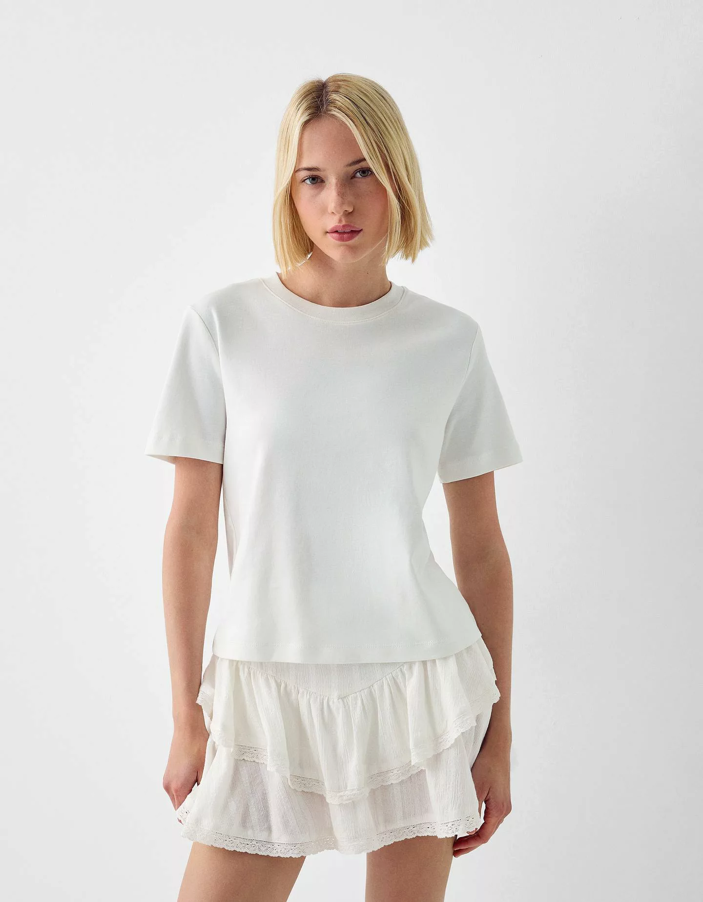 Bershka Minirock Mit Volants Damen Xl Rohweiß günstig online kaufen