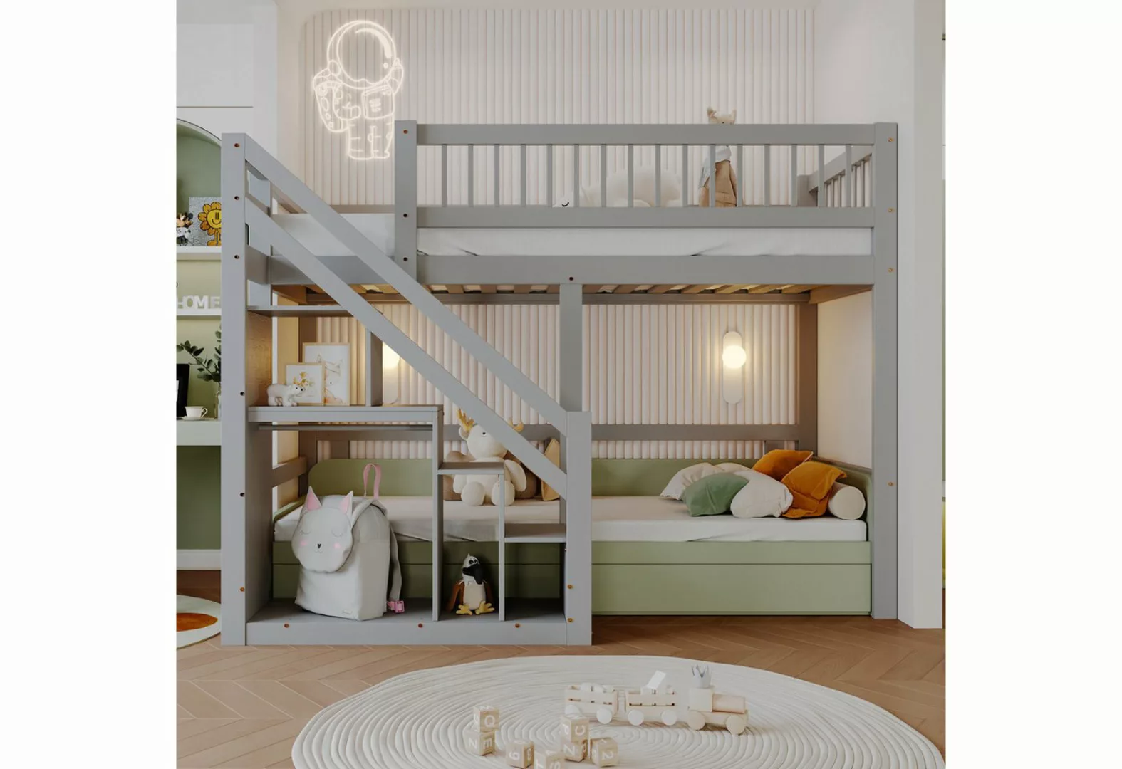MODFU Etagenbett Kinderbett, Treppe mit Aufbewahrungsschrank (Holzbett, Jug günstig online kaufen