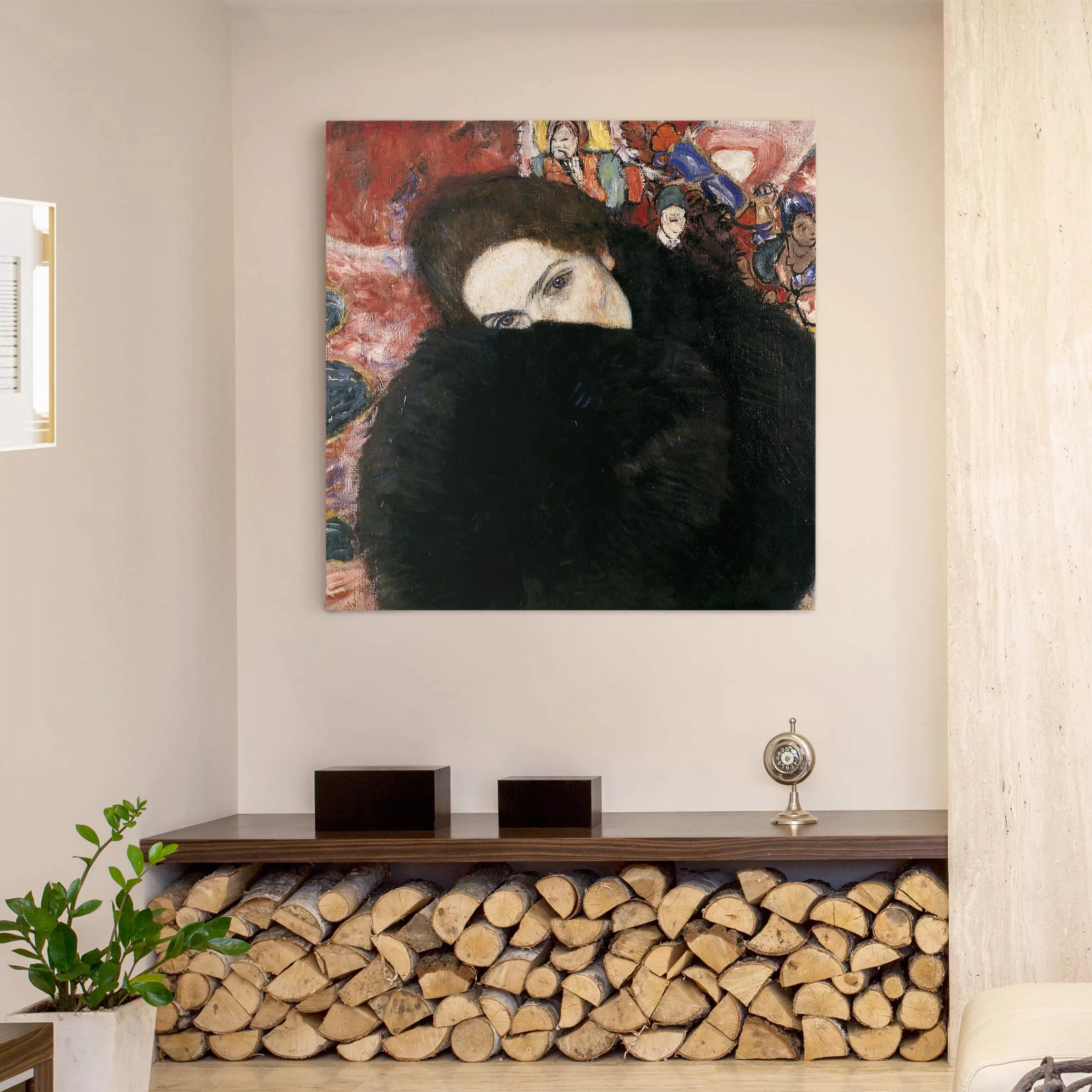 Leinwandbild Kunstdruck - Quadrat Gustav Klimt - Dame mit Muff günstig online kaufen