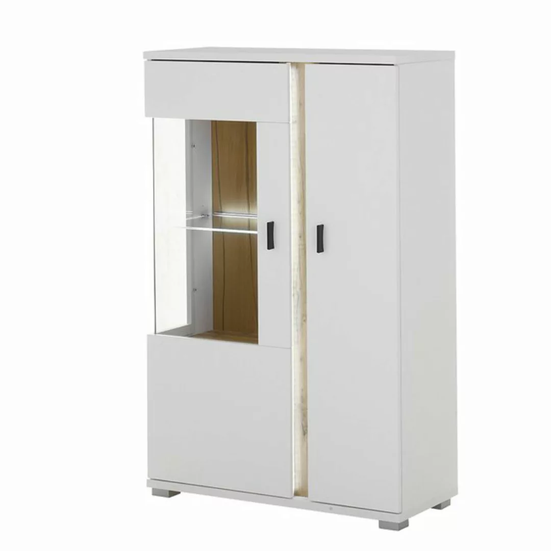 Lomadox Vitrine LOVENO-61 80 cm breit in weiß und Eiche günstig online kaufen