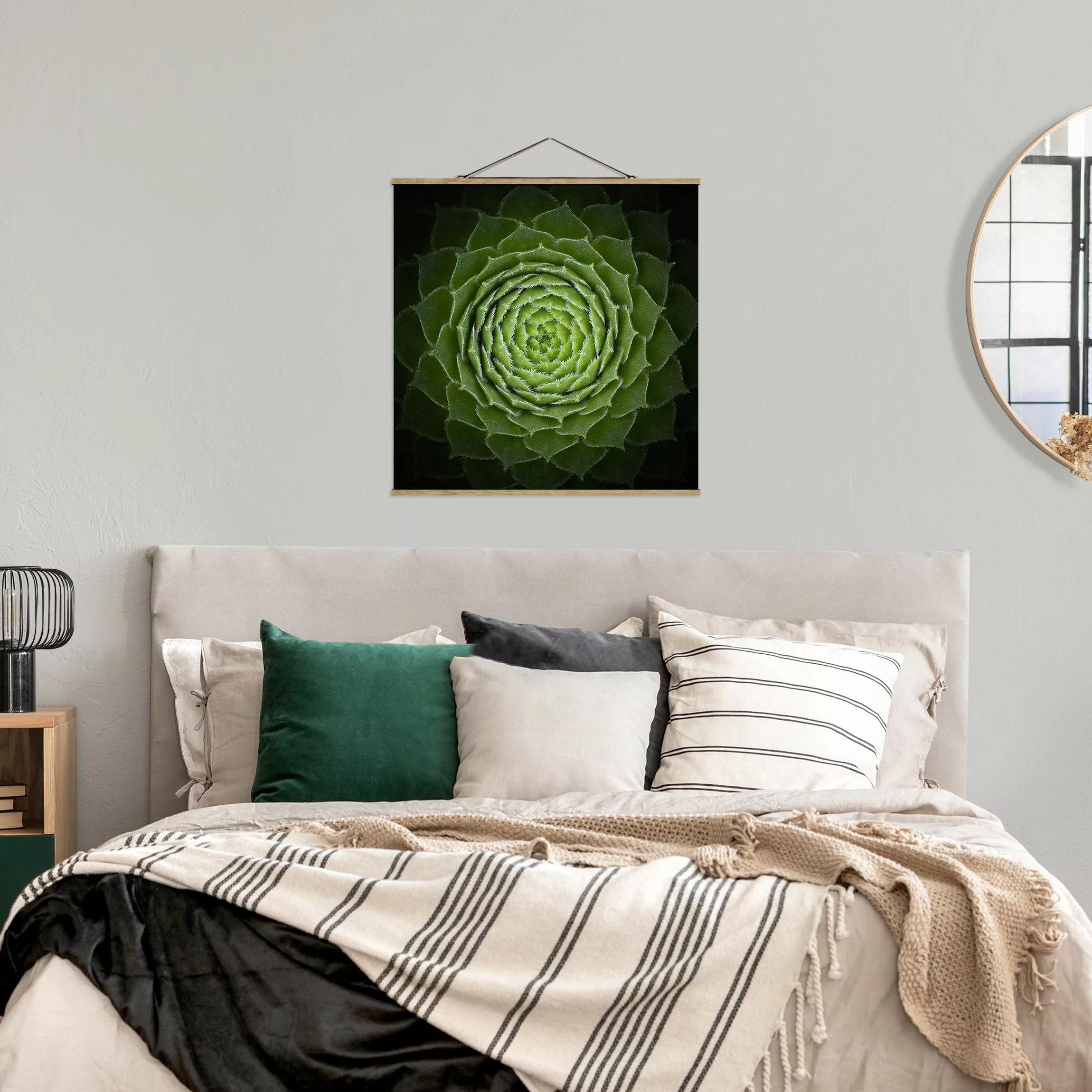 Stoffbild Blumen mit Posterleisten - Quadrat Mandala Sukkulente günstig online kaufen