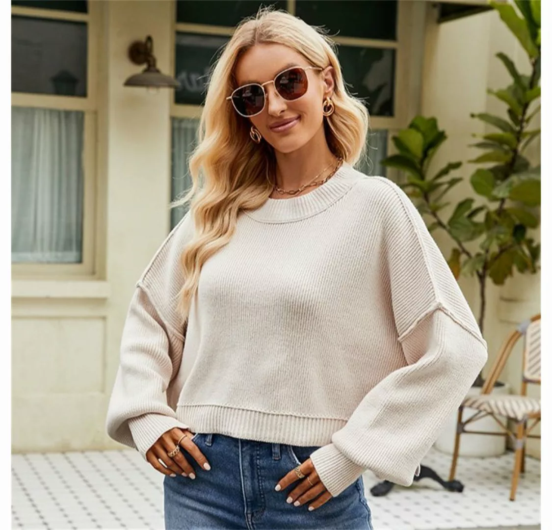 RUZU UG Strickpullover Lockerer Pullover mit kurzen, langen Ärmeln und Rund günstig online kaufen