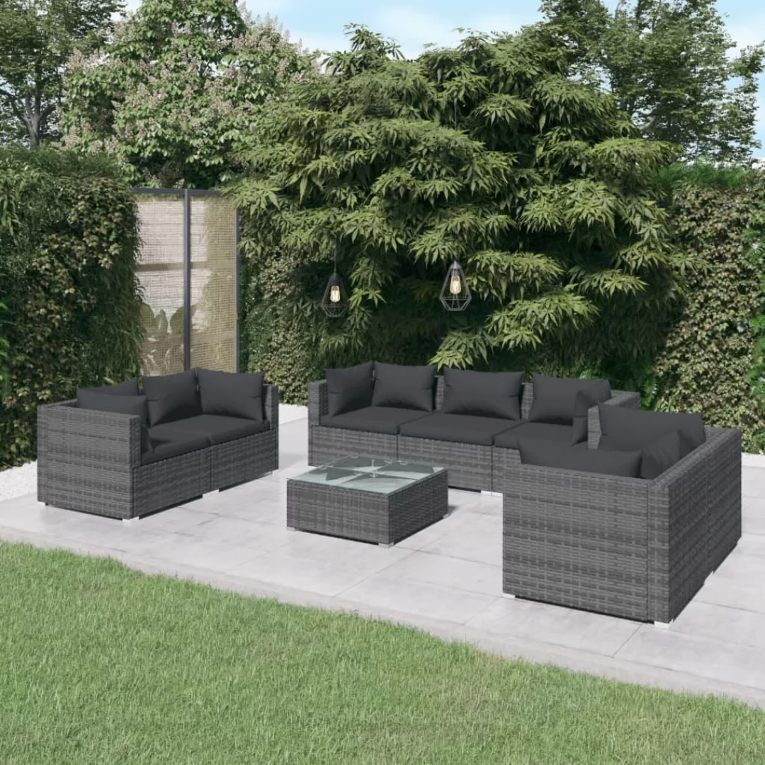 Vidaxl 8-tlg. Garten-lounge-set Mit Kissen Poly Rattan Grau günstig online kaufen