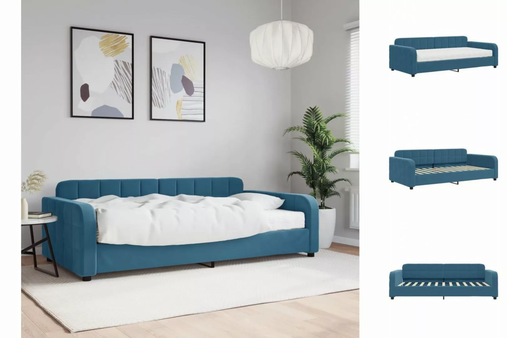 vidaXL Gästebett Gästebett Tagesbett mit Matratze Blau 100x200 cm Samt Bett günstig online kaufen