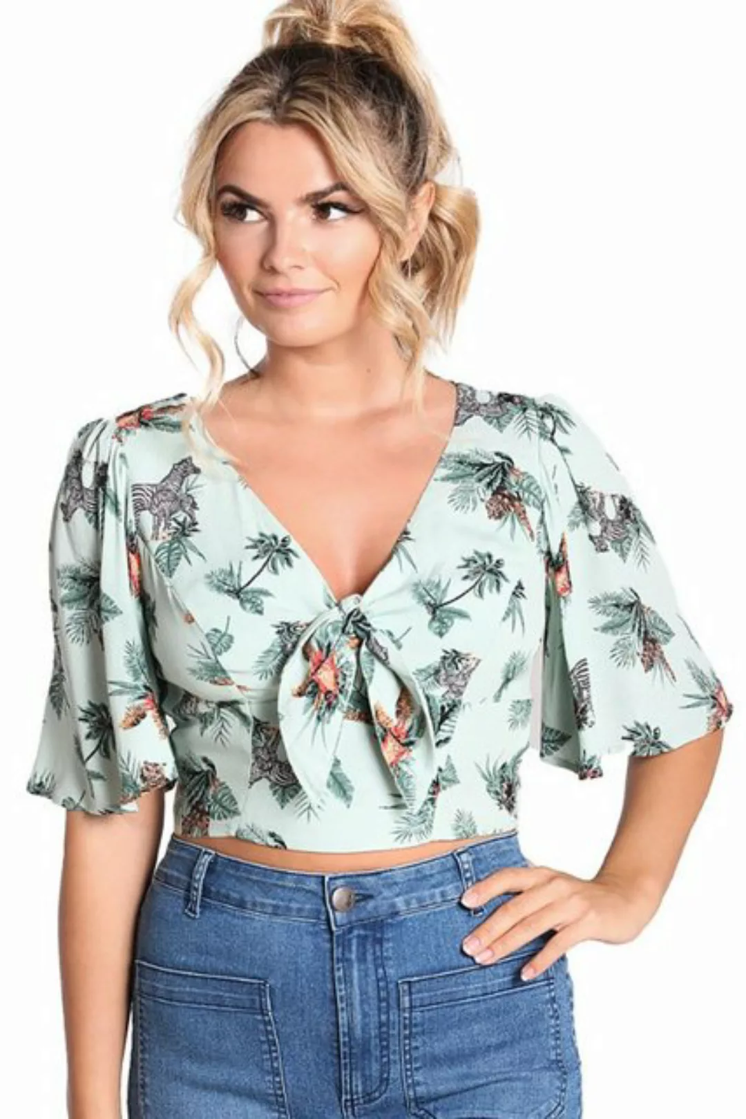 Hell Bunny Crop-Top Sofia Vintage Tropical Hawaii Blusentop günstig online kaufen