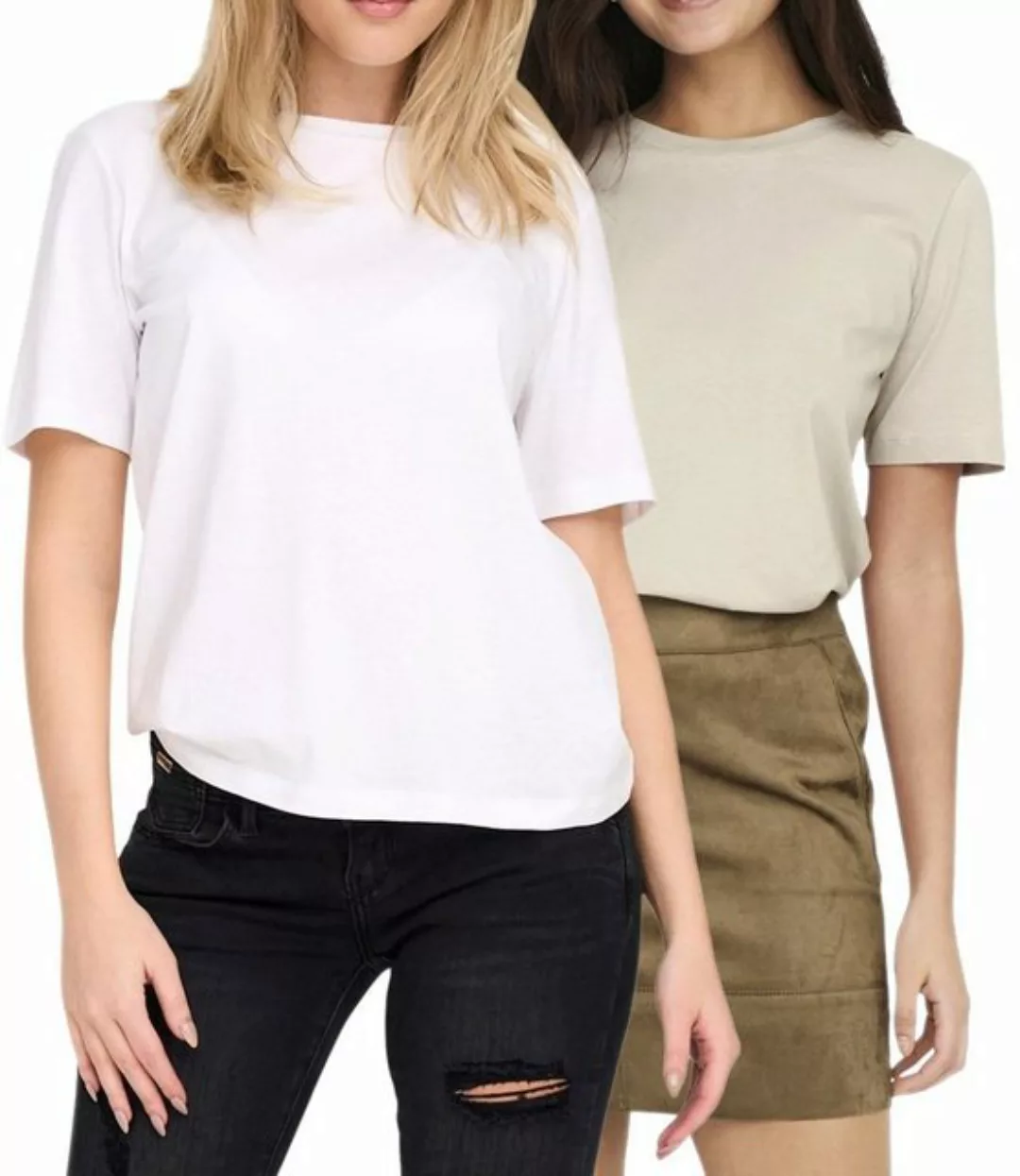ONLY T-Shirt (2er-Pack) Basic Shirt im Doppelpack in Unifarben günstig online kaufen