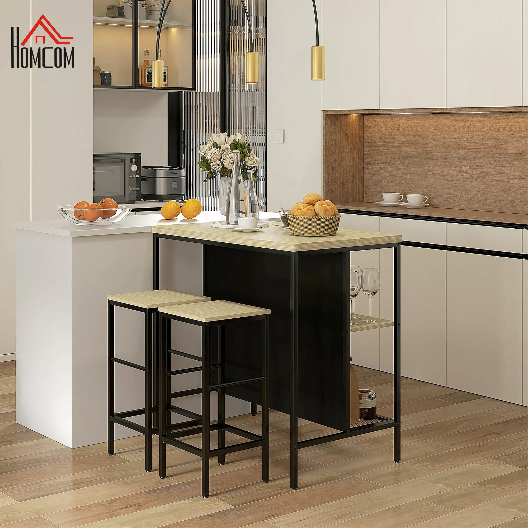 HOMCOM Bartisch Set 3-tlg. Küchentisch mit 2 Barhockern und 2 Ablagen, mode günstig online kaufen