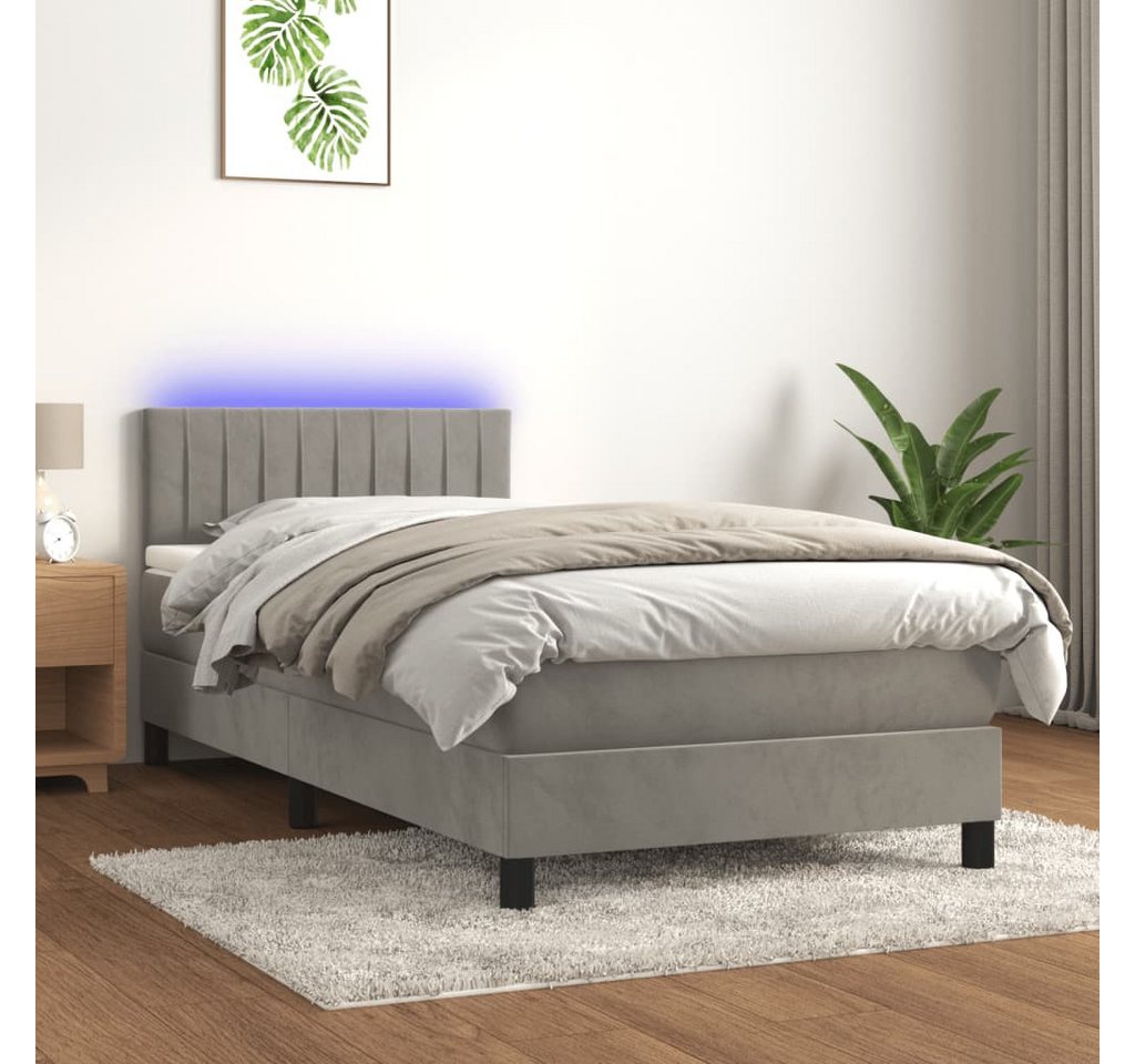 vidaXL Boxspringbett Boxspringbett mit Matratze LED Hellgrau 100x200 cm Sam günstig online kaufen