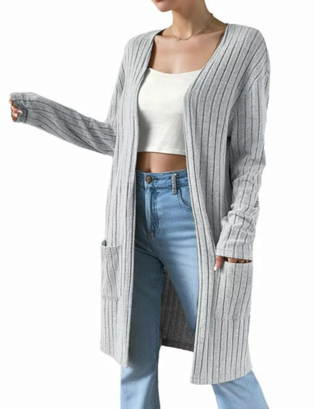 LUCKZON Longstrickjacke Damen, lässig, langärmelig, vorne offen, gerippter günstig online kaufen