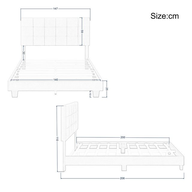 HAUSS SPLOE Polsterbett 140×200cm Doppelbett Bettgestell, Stabil und langle günstig online kaufen