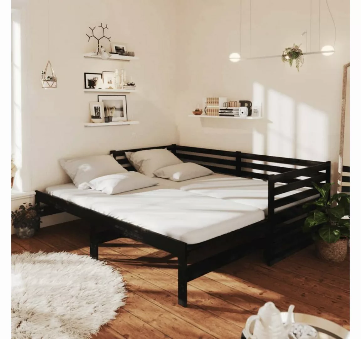 furnicato Bett Tagesbett Ausziehbar Schwarz Kiefer Massivholz 2x(90x200) cm günstig online kaufen