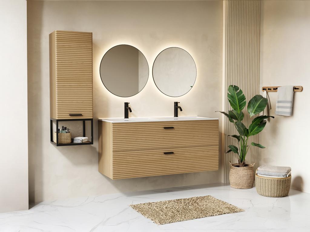 Badezimmermöbel geriffelt hängend mit Einbauwaschbecken und Hochschrank mit günstig online kaufen