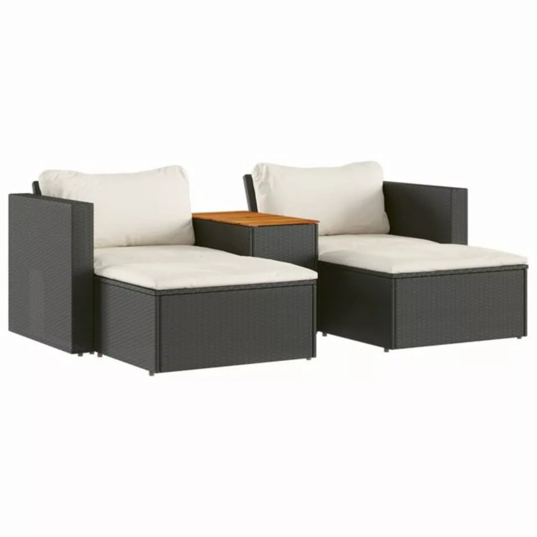 vidaXL Loungesofa 5tlg. Garten-Sofagarnitur mit Kissen Schwarz Poly Rattan günstig online kaufen