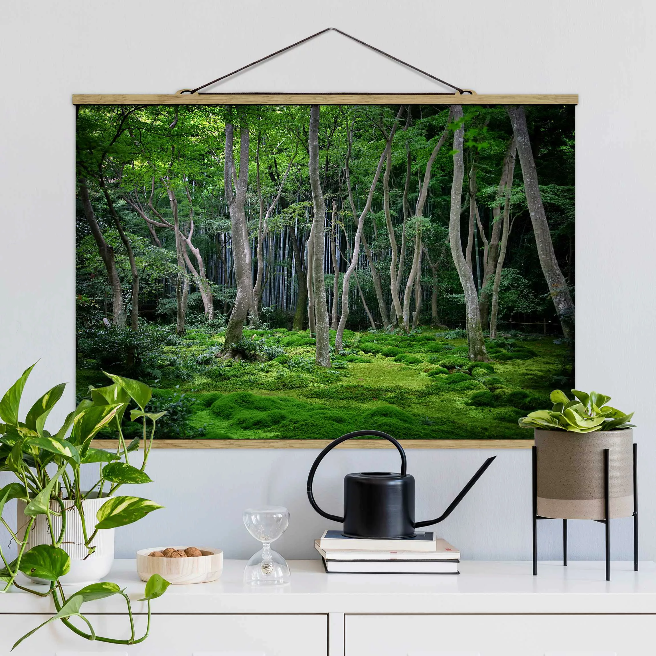 Stoffbild Wald mit Posterleisten - Querformat Japanischer Wald günstig online kaufen