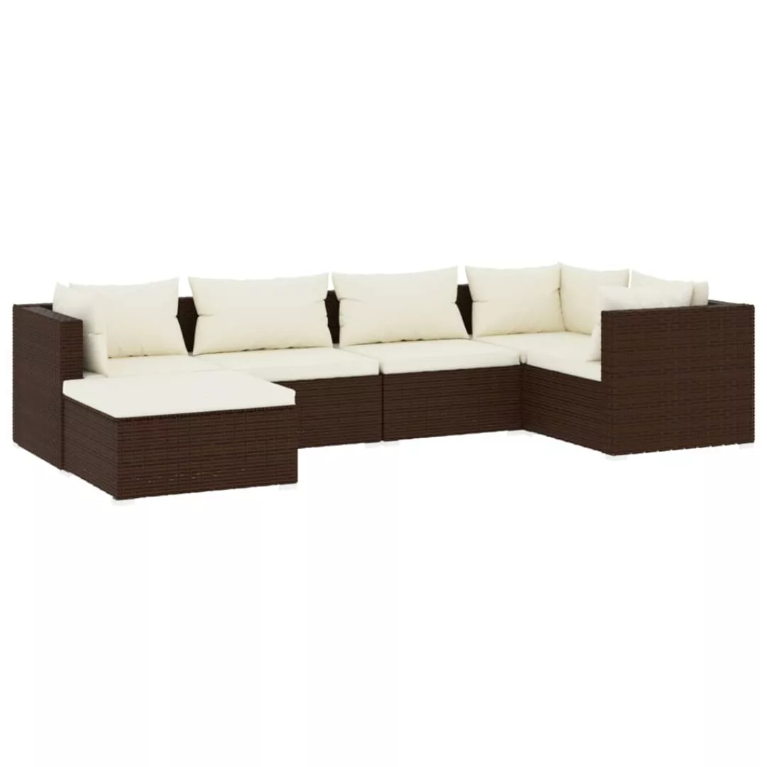 Vidaxl 6-tlg. Garten-lounge-set Mit Kissen Poly Rattan Braun günstig online kaufen