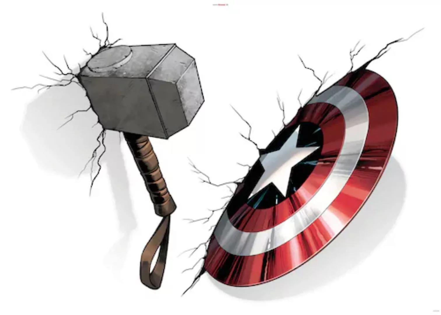 KOMAR Wandtattoo - Avengers Hammer & Shield  - Größe 100 x 70 cm mehrfarbig günstig online kaufen