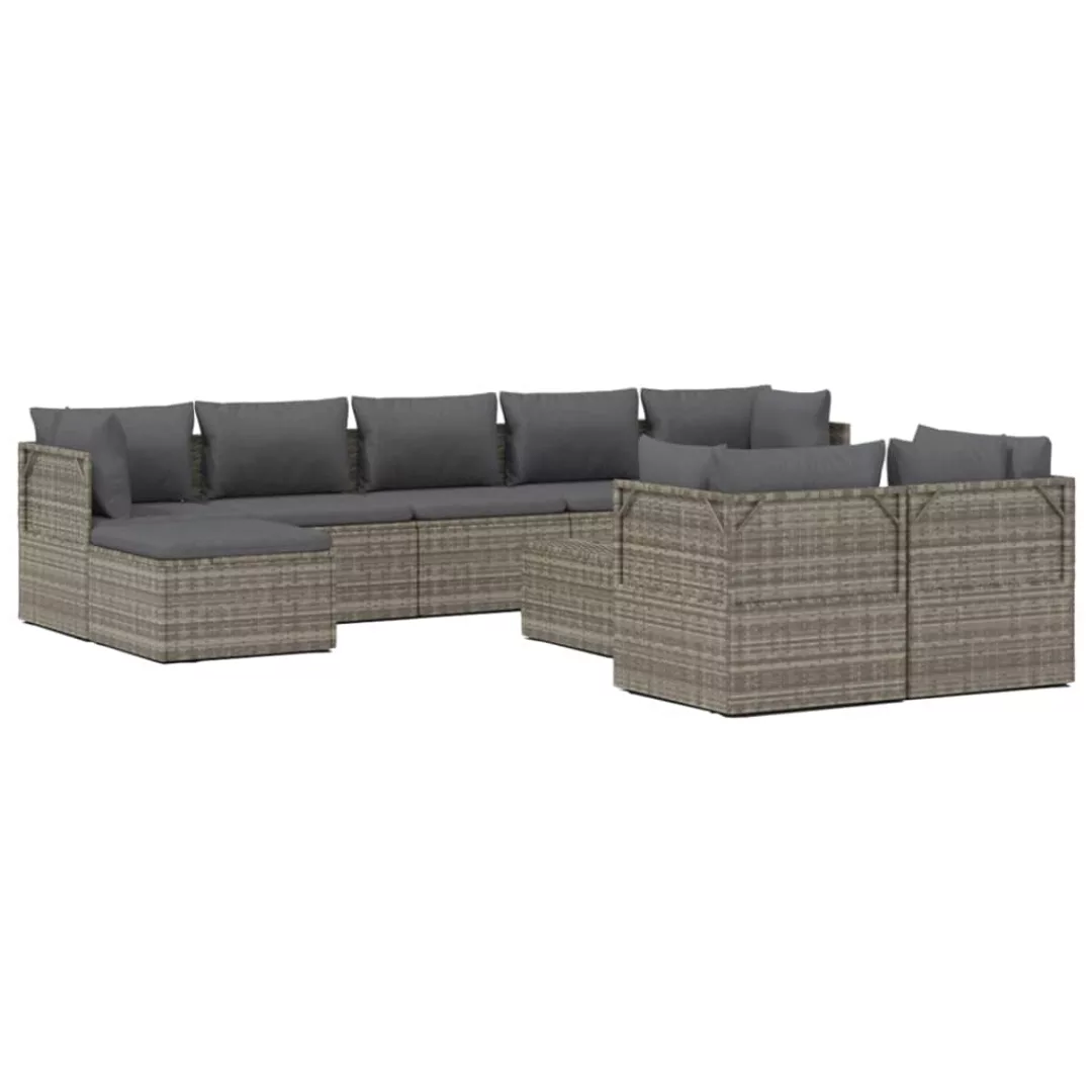 Vidaxl 10-tlg. Garten-lounge-set Mit Kissen Grau Poly Rattan günstig online kaufen