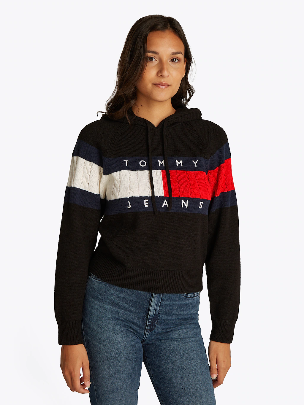 Tommy Jeans Kapuzenpullover "TJW CENTER FLAG HOOD SWEATER EXT", mit Kapuze, günstig online kaufen