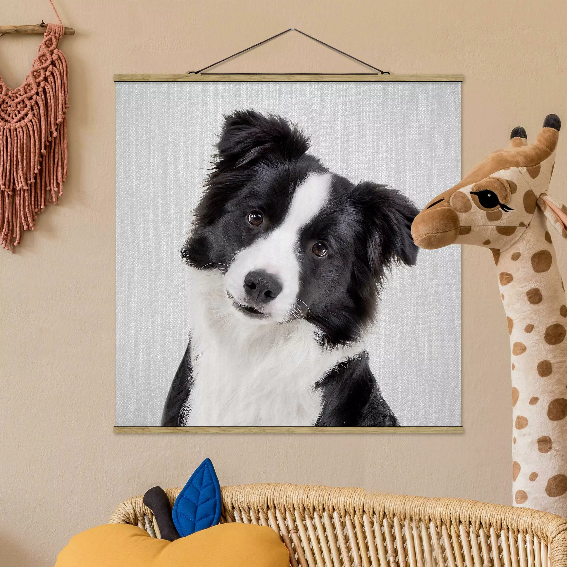 Stoffbild mit Posterleisten Bordercollie Benni günstig online kaufen