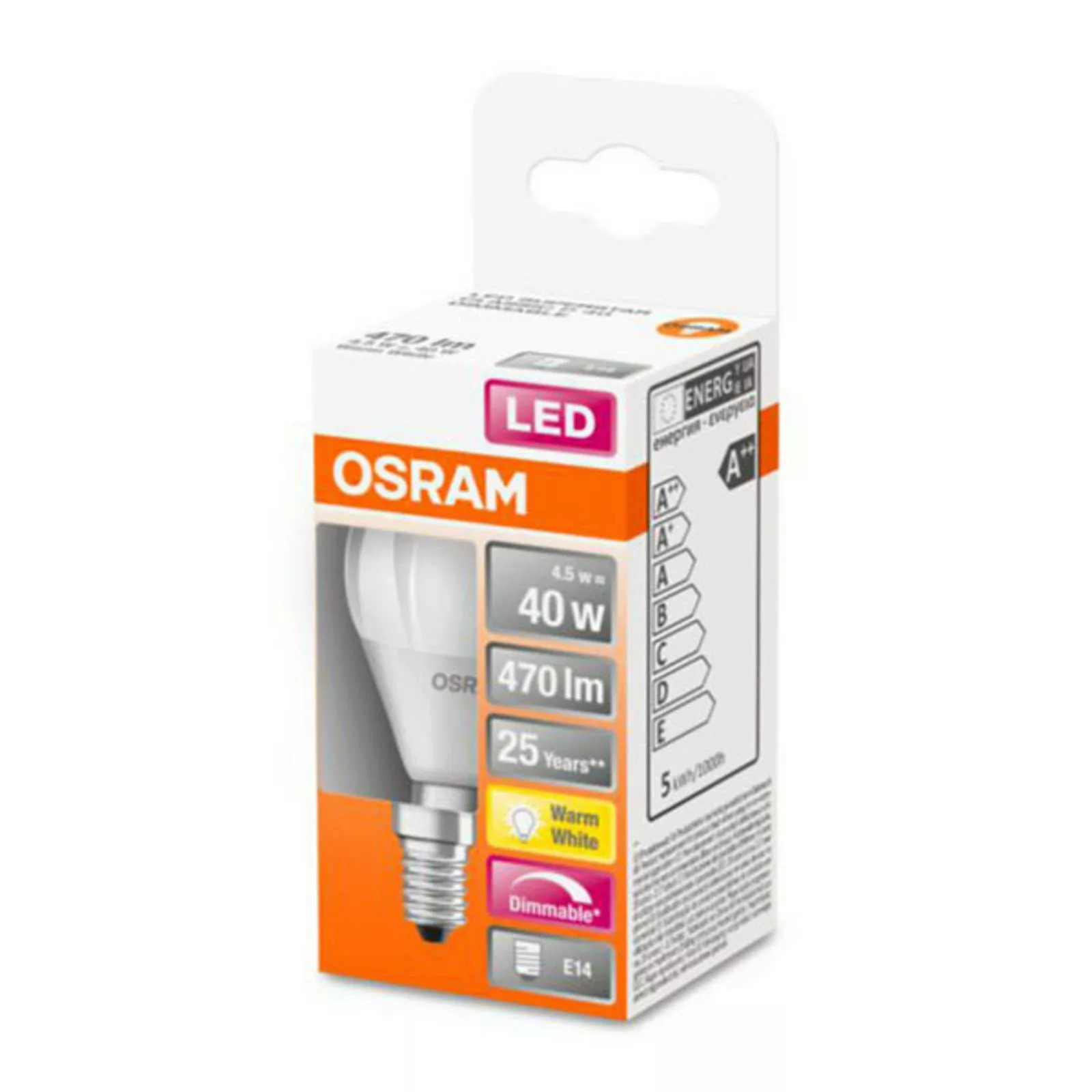 Osram LED Lampe ersetzt 40W E14 Tropfen - P45 in Weiß 4,9W 470lm 2700K dimm günstig online kaufen