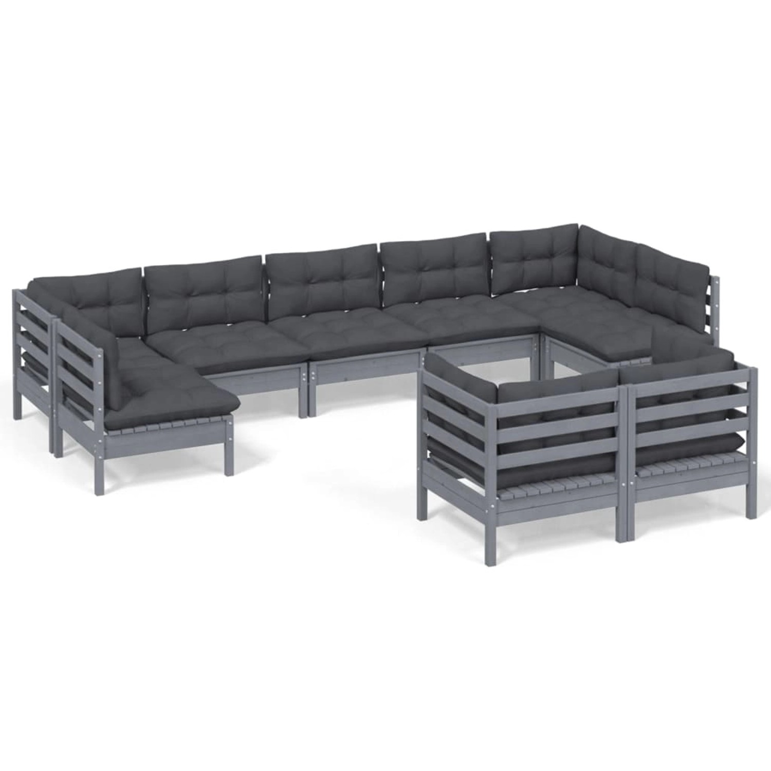 9-tlg. Garten-lounge-set Mit Kissen Grau Kiefer Massivholz günstig online kaufen