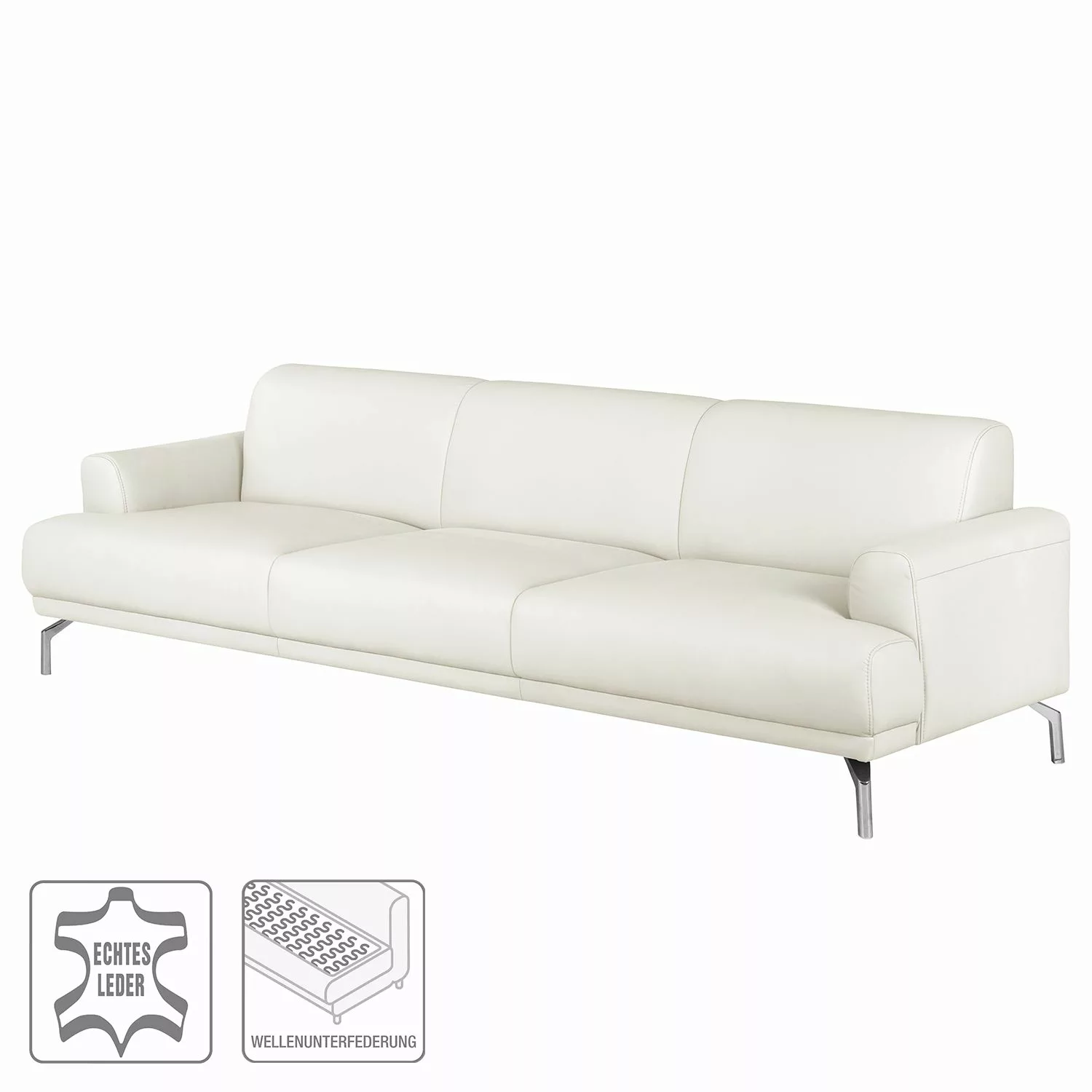 home24 Fredriks Sofa Sisto II 3-Sitzer Weiß Echtleder 245x76x84 cm (BxHxT) günstig online kaufen
