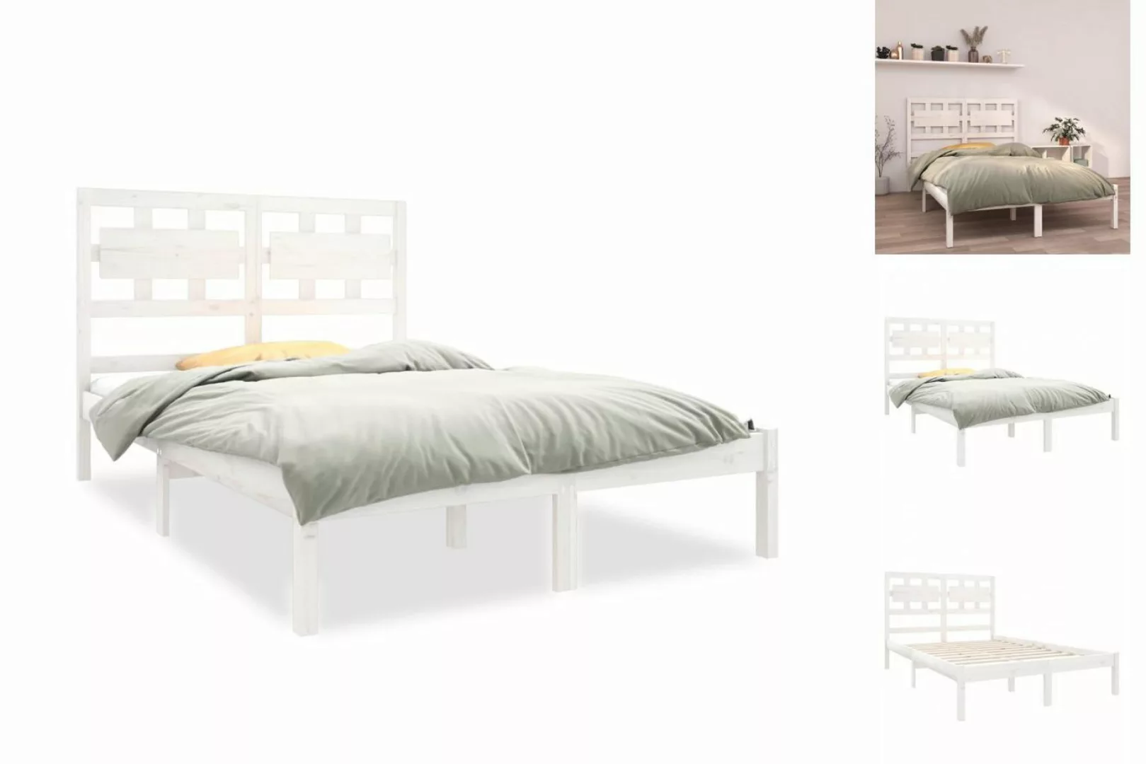 vidaXL Bettgestell Massivholzbett Weiß 135x190 cm 4FT6 Doppelbett Bett Bett günstig online kaufen