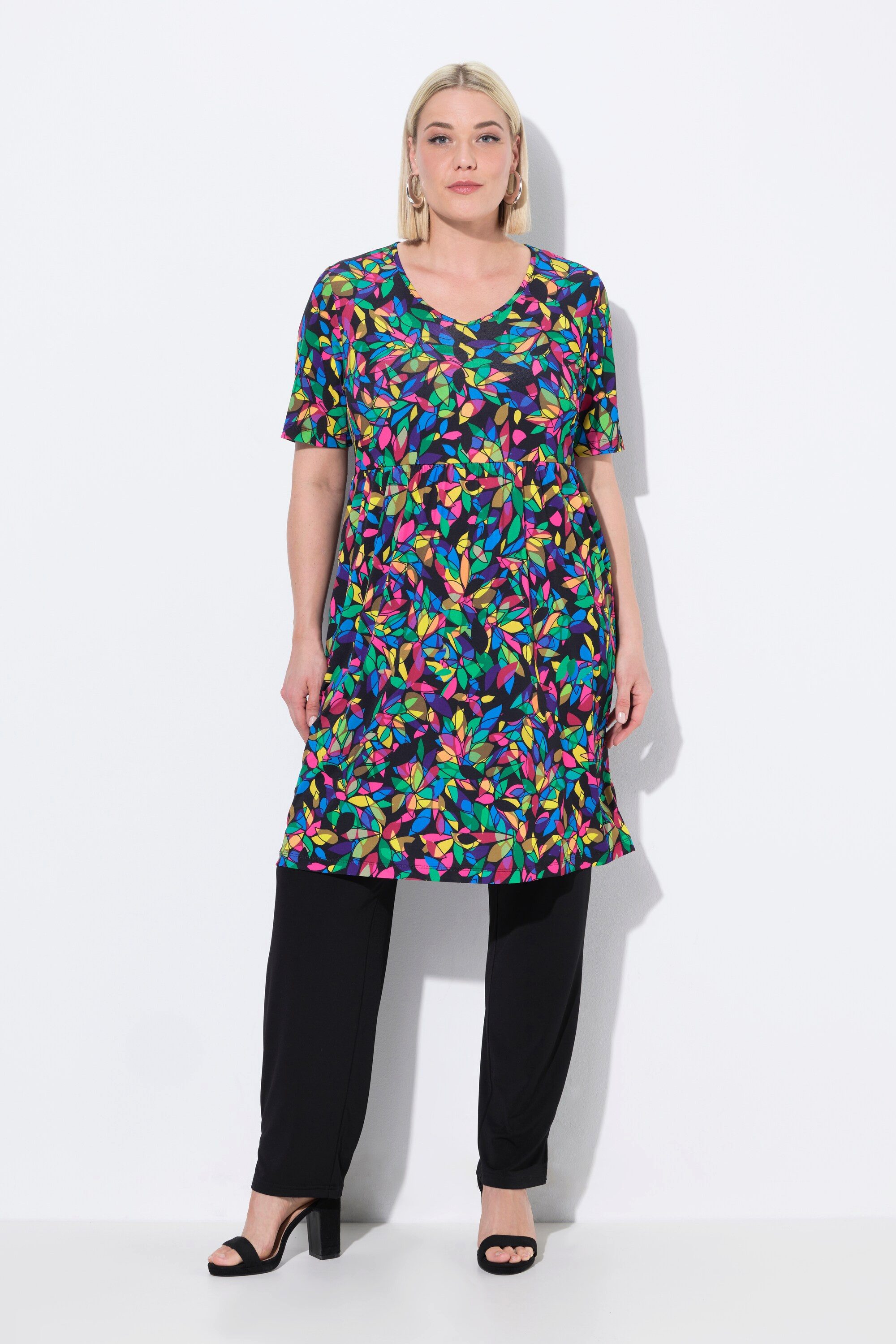 Ulla Popken Maxikleid Longshirt A-Linie V-Ausschnitt günstig online kaufen