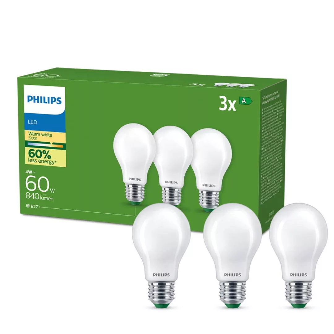 Philips LED Lampe E27 Birne A60 Ultra Efficient 4W 840lm 2700K Dreierpack s günstig online kaufen