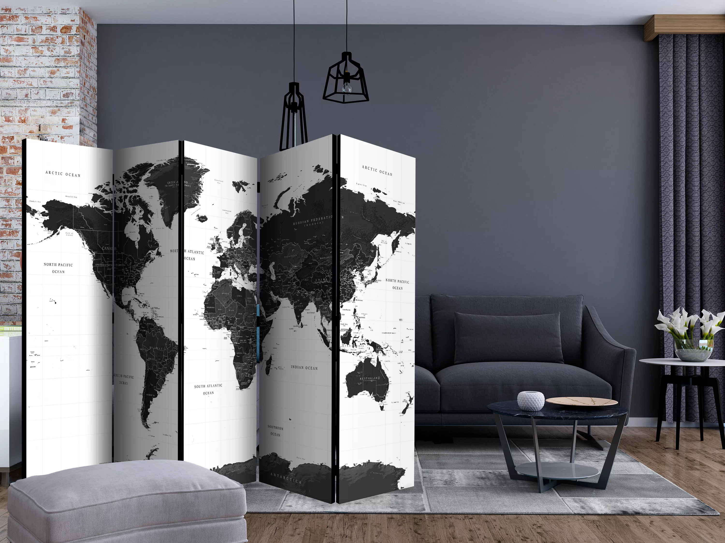 5-teiliges Paravent - Black And White Map Ii [room Dividers] günstig online kaufen