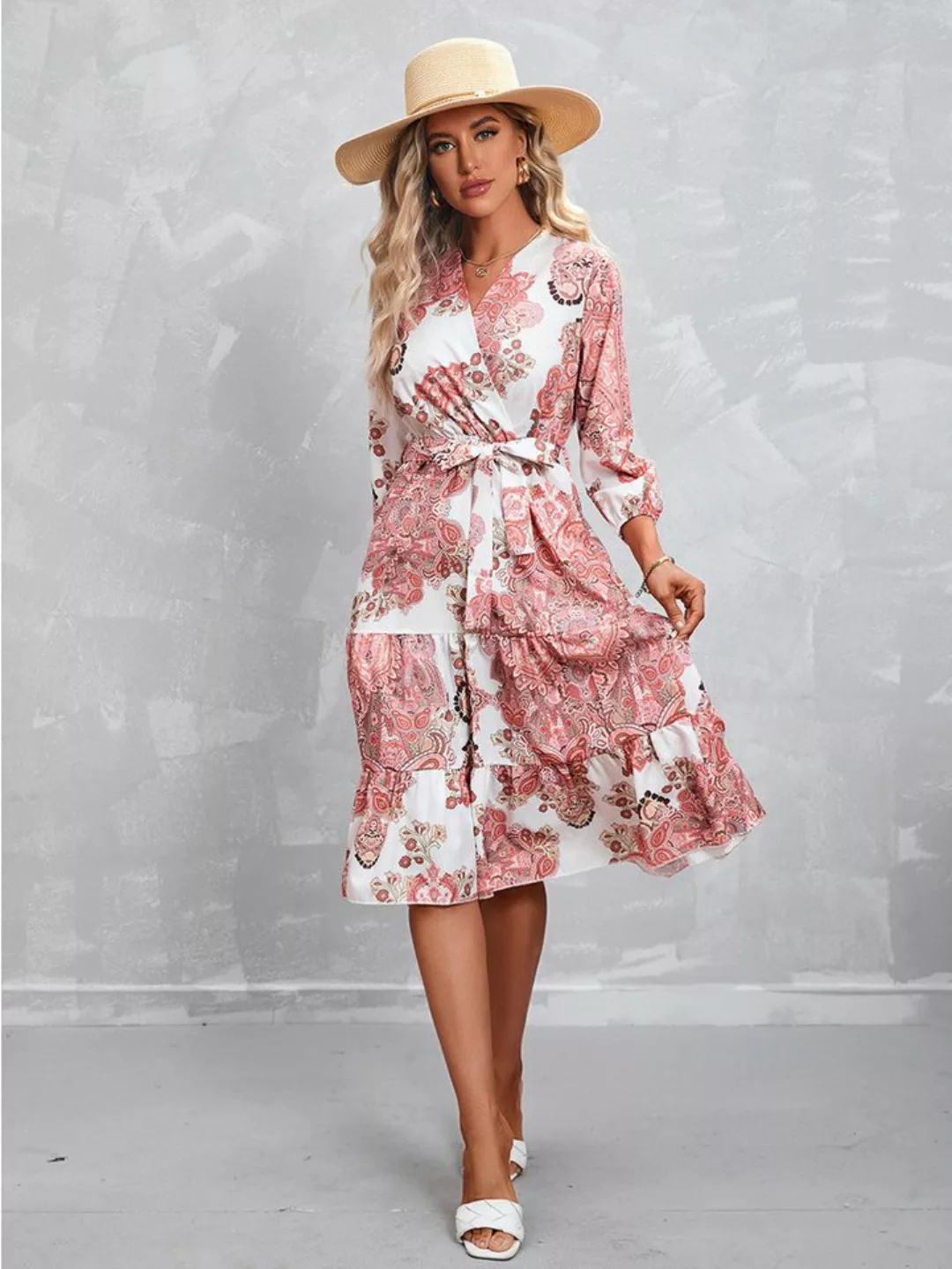 BlauWave Druckkleid Bedrucktes Kleid mit Sieben-Viertel-Ärmeln (Bequem und günstig online kaufen