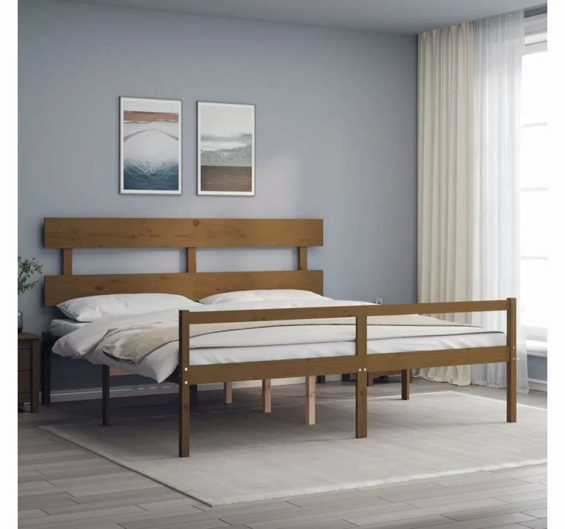 furnicato Bett Seniorenbett mit Kopfteil 200x200 cm Honigbraun Massivholz günstig online kaufen