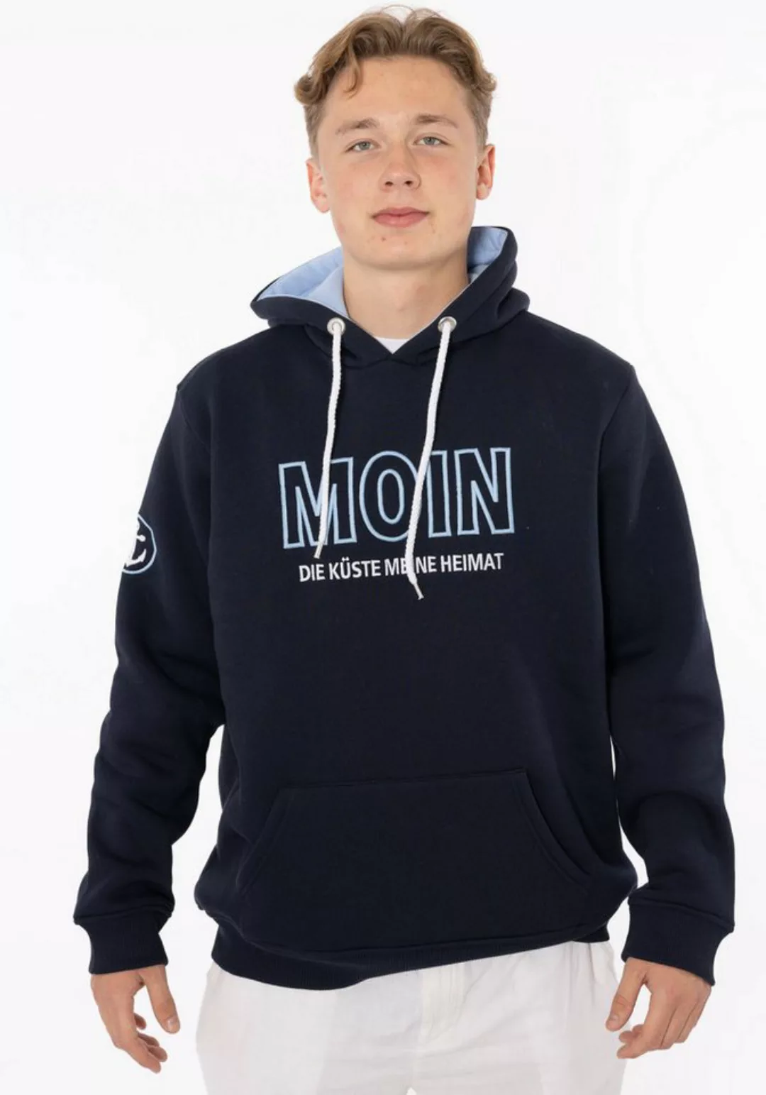 Zwillingsherz Hoodie "Moin" Herren mit gesticktem Schriftzug und Ankermotiv günstig online kaufen