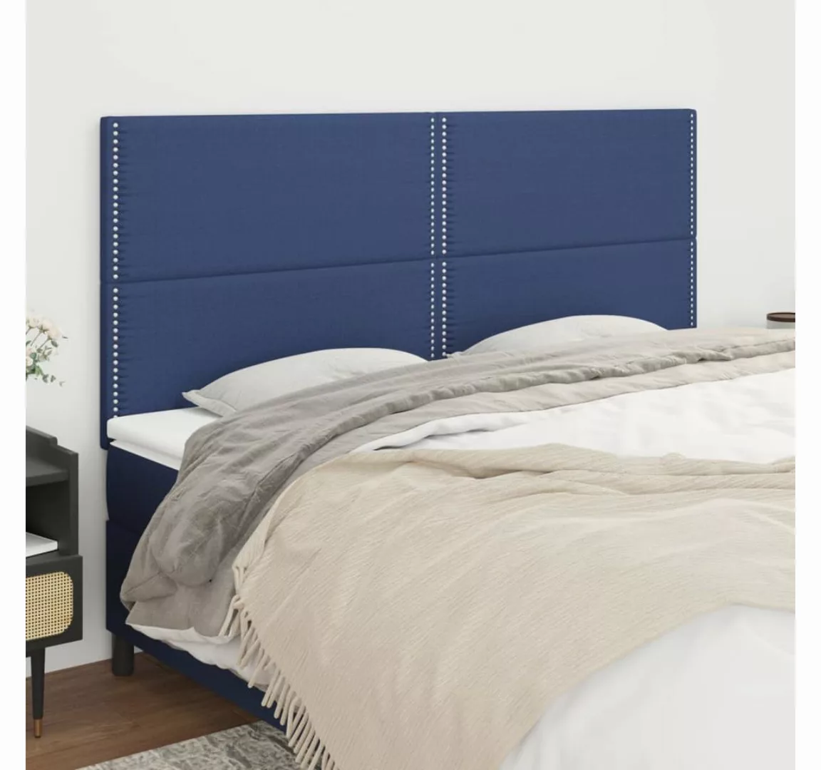 vidaXL Bett, Kopfteile 4 Stk. Blau 100x5x78/88 cm Stoff günstig online kaufen