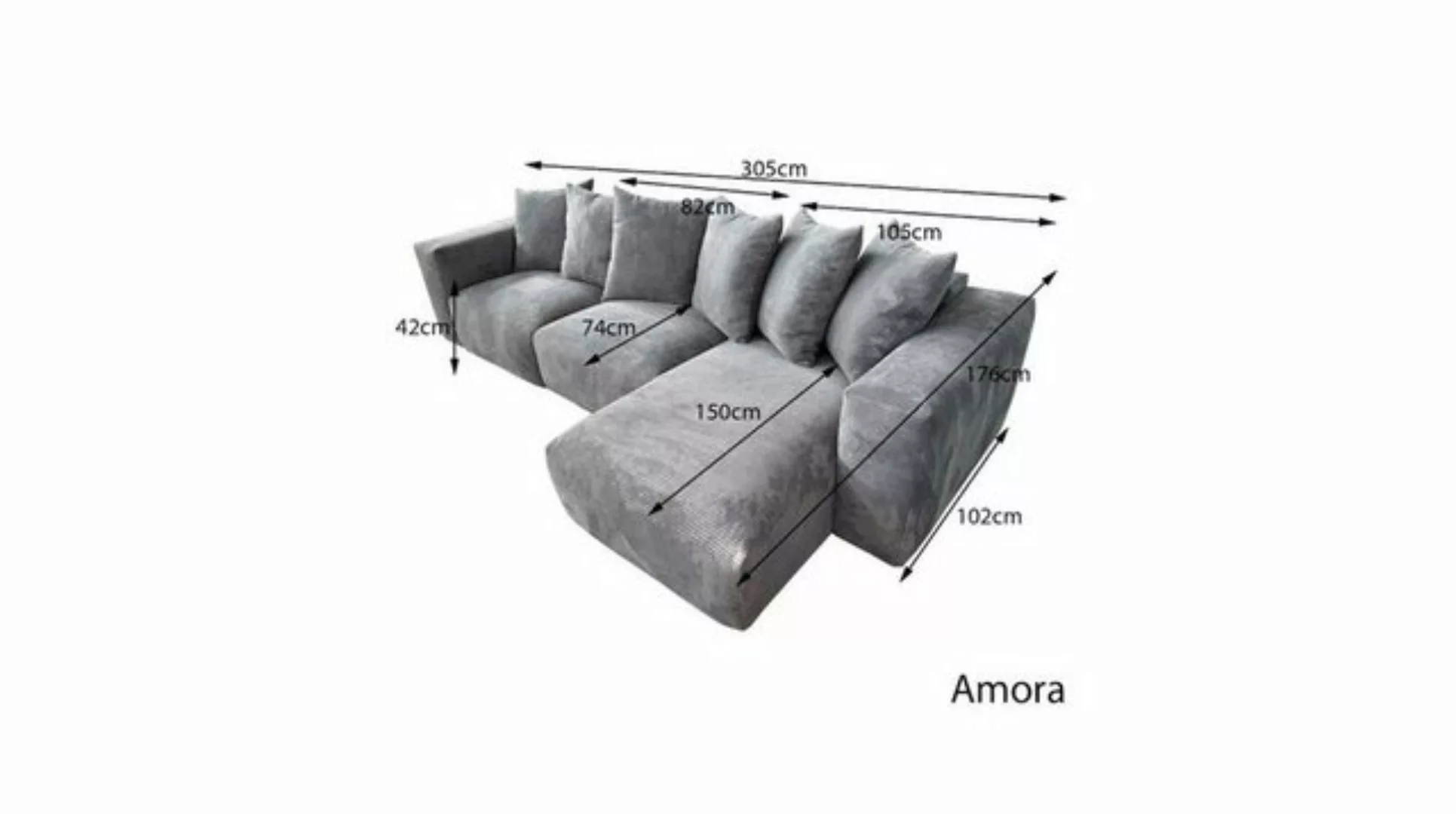 Möbeldreams Ecksofa Amora Grau, Cordstoff, Samt, Couch in L-Form günstig online kaufen