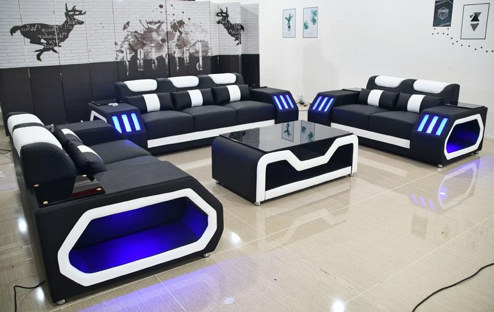 Xlmoebel Sofa Beleuchtetes Sofa-Set 3+2+2 mit Tisch Ledersofa Sitz Design P günstig online kaufen