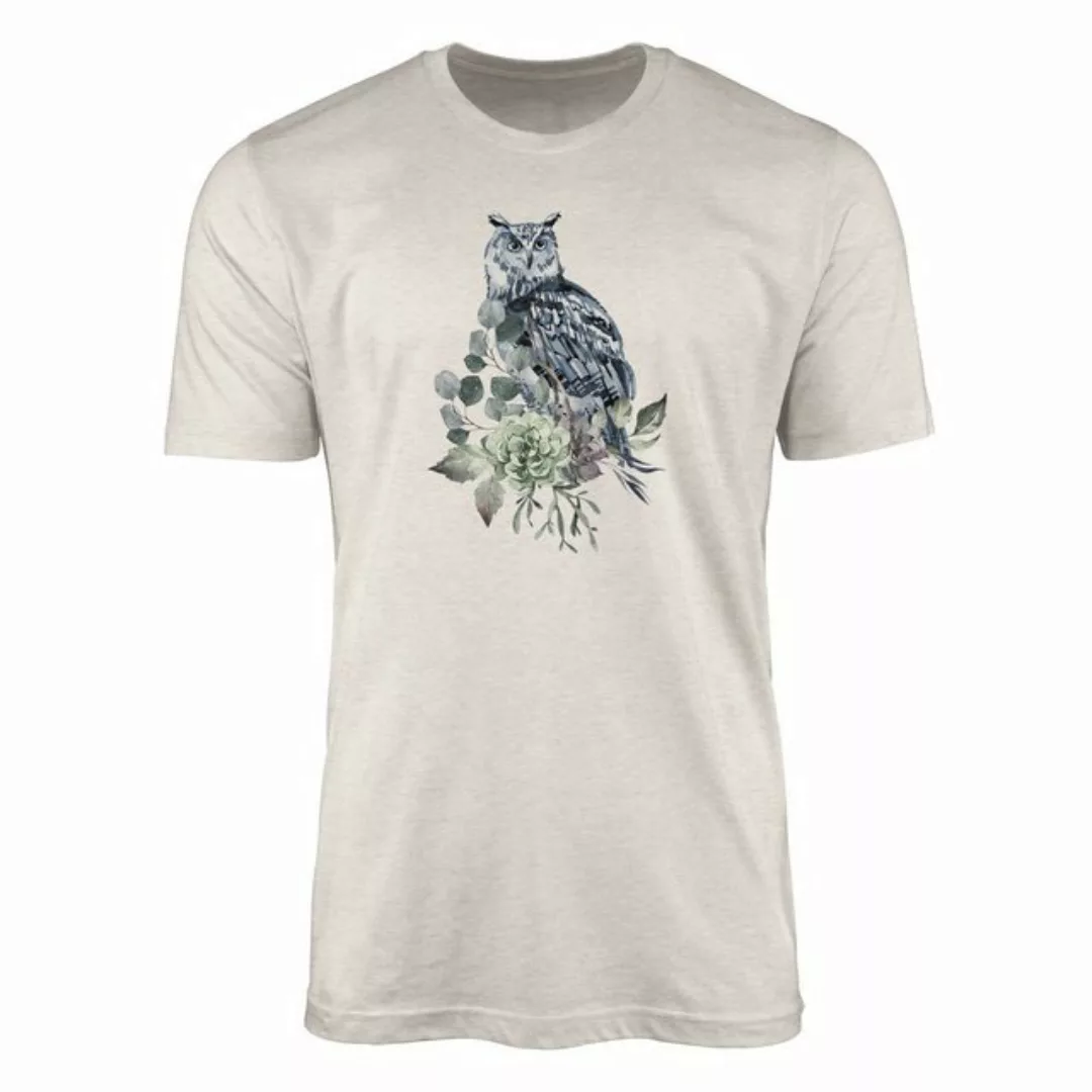 Sinus Art T-Shirt Herren Shirt Organic T-Shirt Aquarell Motiv Eule Bio-Baum günstig online kaufen