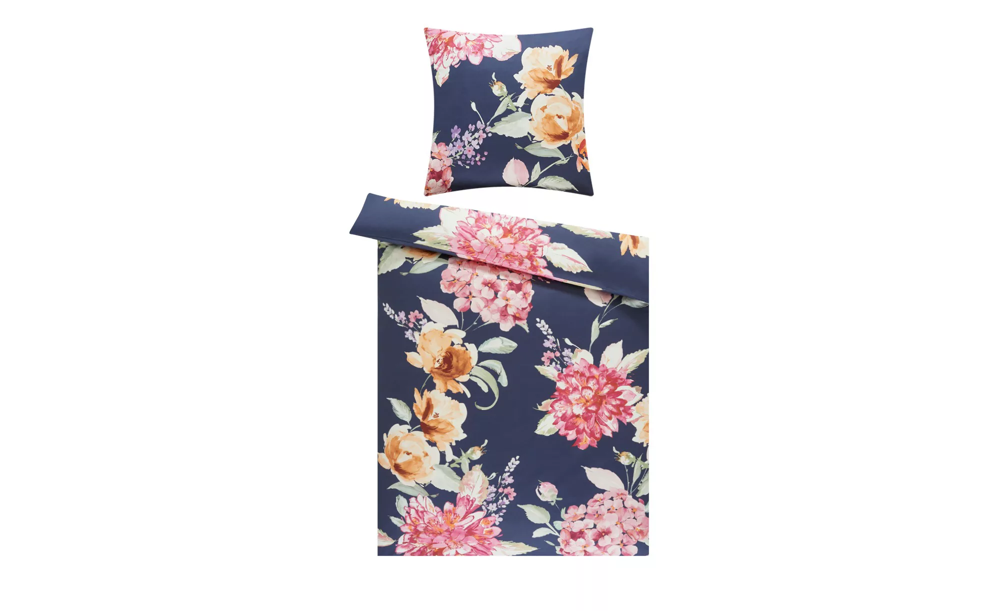 AURO Satin Bettwäsche   Floral - blau - 100% Baumwolle - 135 cm - Bettwaren günstig online kaufen