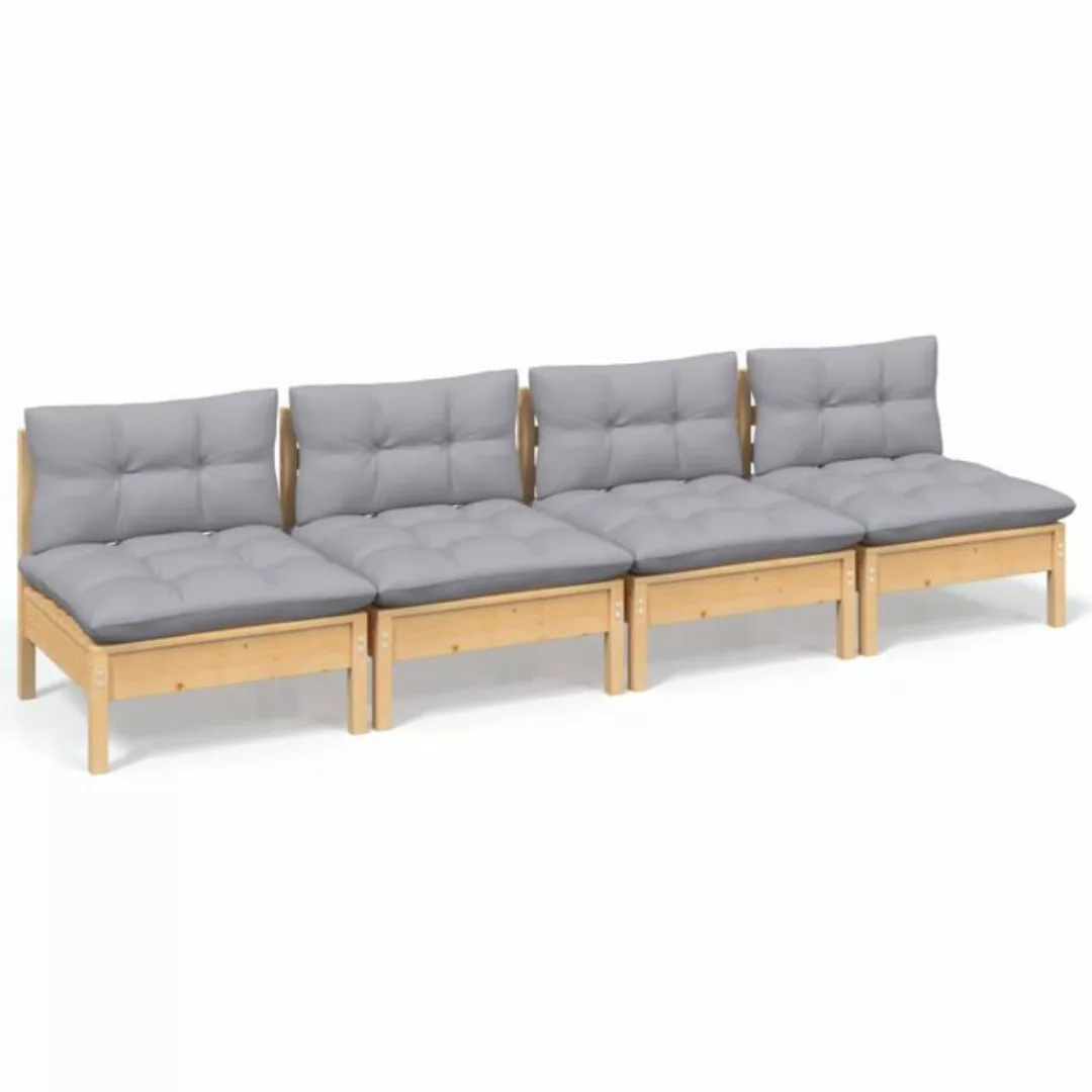 4-sitzer-gartensofa Mit Grauen Kissen Massivholz Kiefer günstig online kaufen