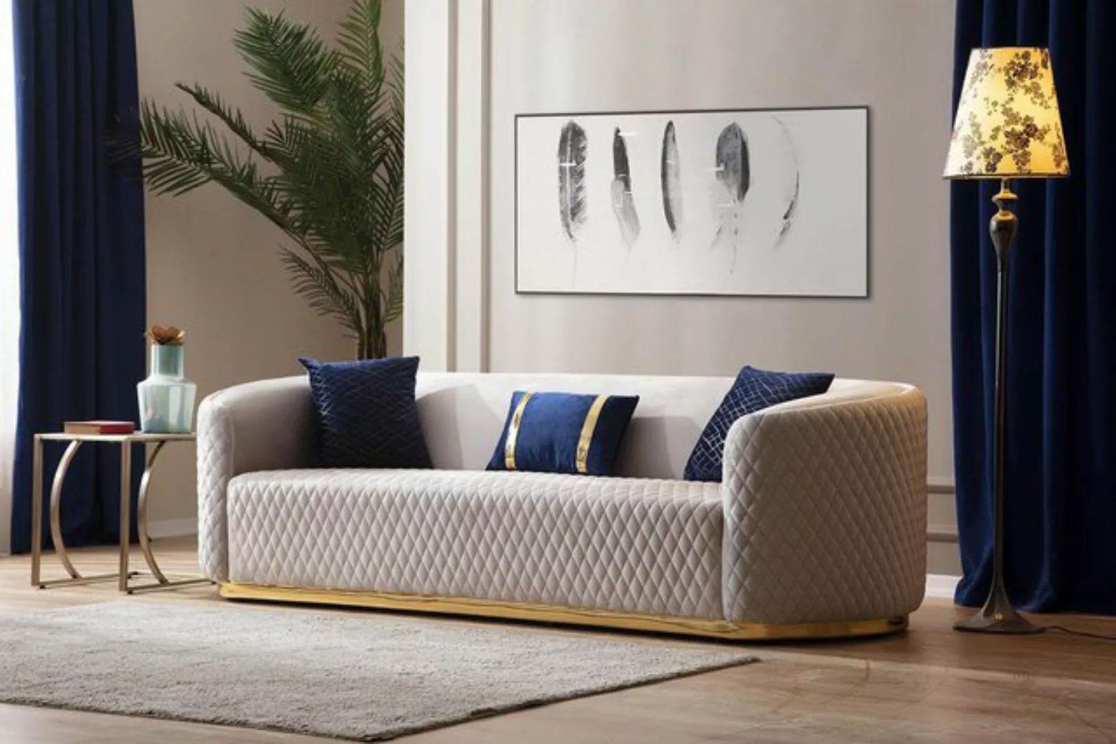 Xlmoebel Sofa Dreisitzer Sofa in Beige aus Edelstahl Luxus Design Wohnzimme günstig online kaufen