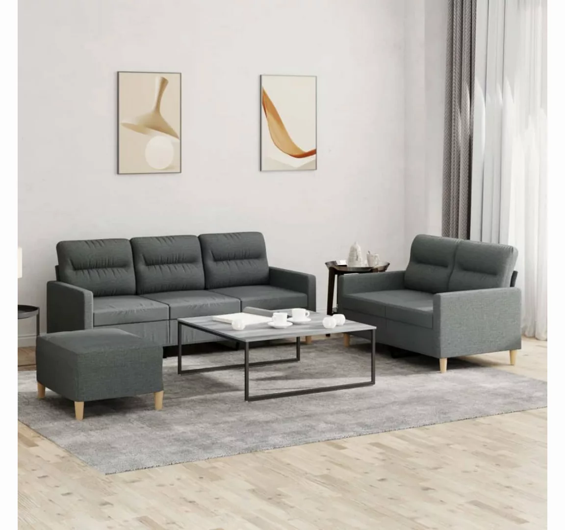 vidaXL Sofa Sofagarnitur Set mit Kissen Stoff, 3-tlg., Dunkelgrau günstig online kaufen