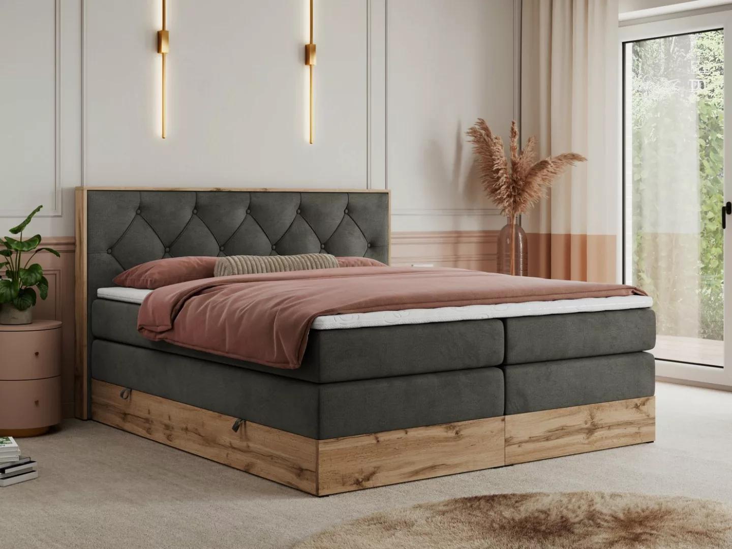 MKS MÖBEL Boxspringbett VENETO KING (Doppelbett mit Multipocket-Matratzen u günstig online kaufen