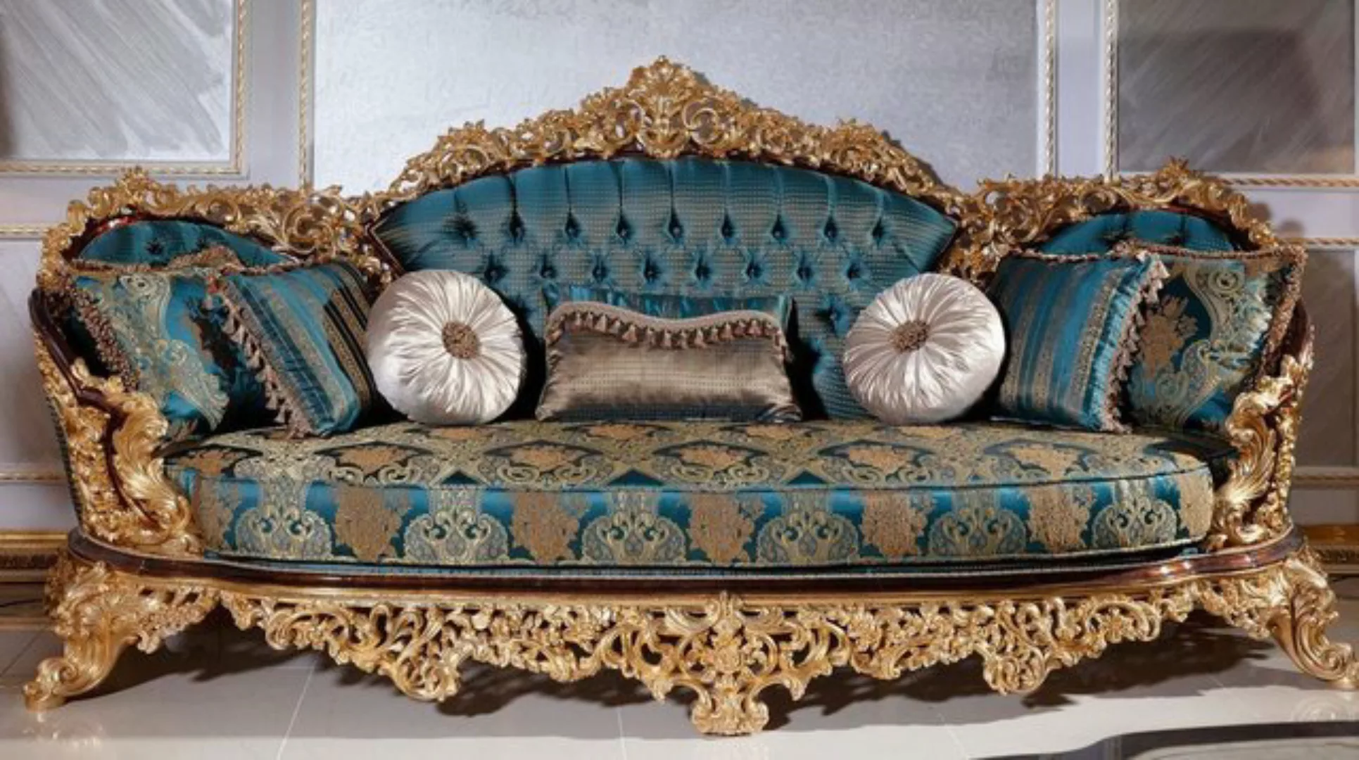 Casa Padrino Sofa Luxus Barock Sofa Blau / Beige / Braun / Gold - Prunkvoll günstig online kaufen
