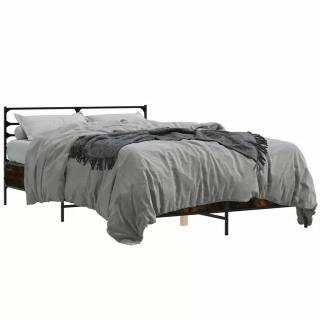 vidaXL Bett Bettgestell Räuchereiche 120x190 cm Holzwerkstoff und Metall günstig online kaufen